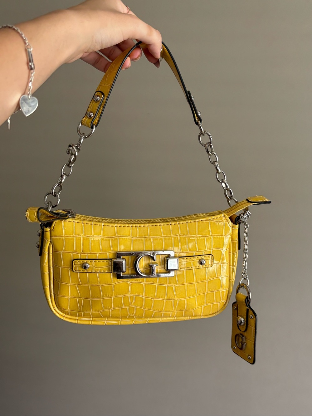 Guess Y2k yellow croc mini shoulder bag